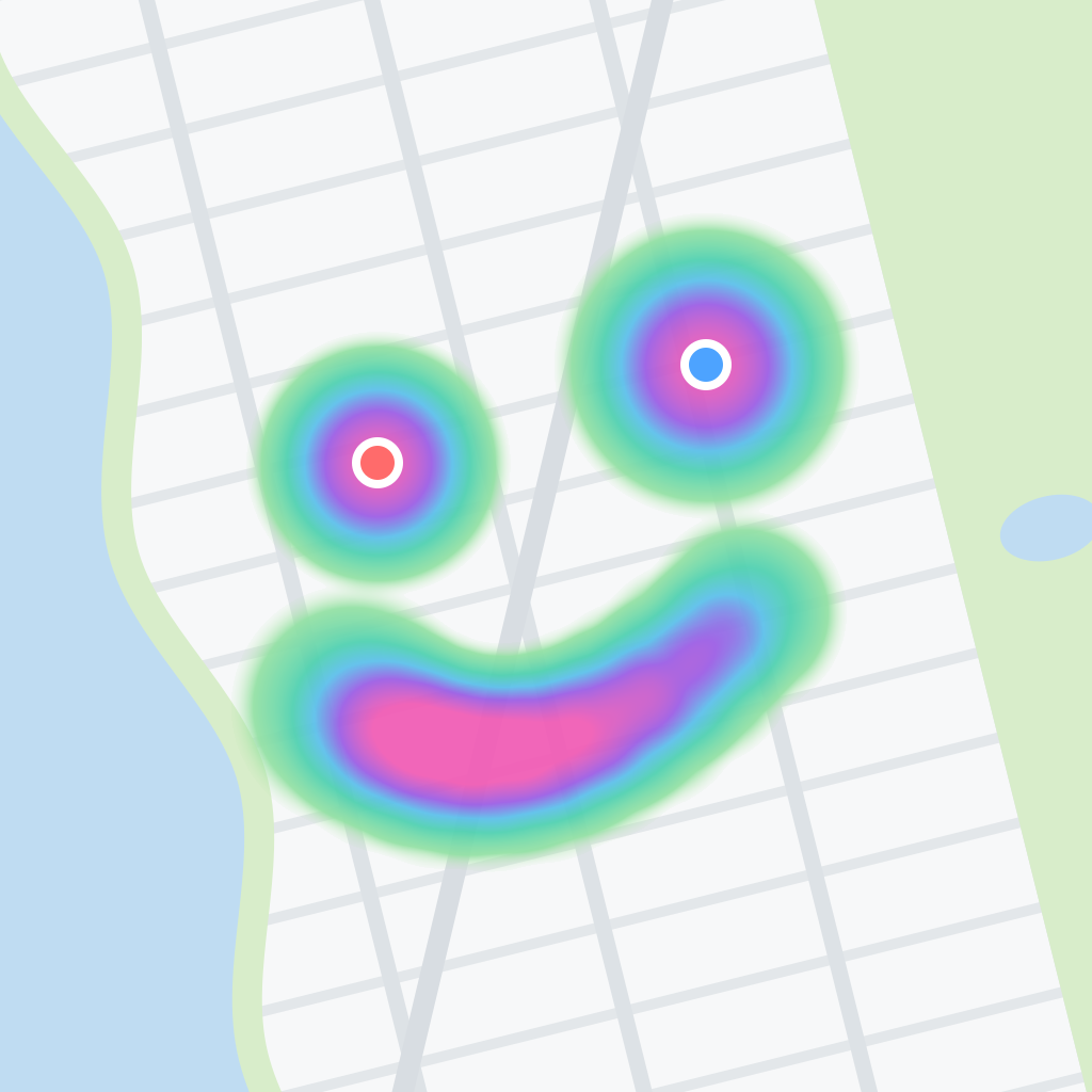 Good Vibes Only app icon: a smiling face made of glowing map heat